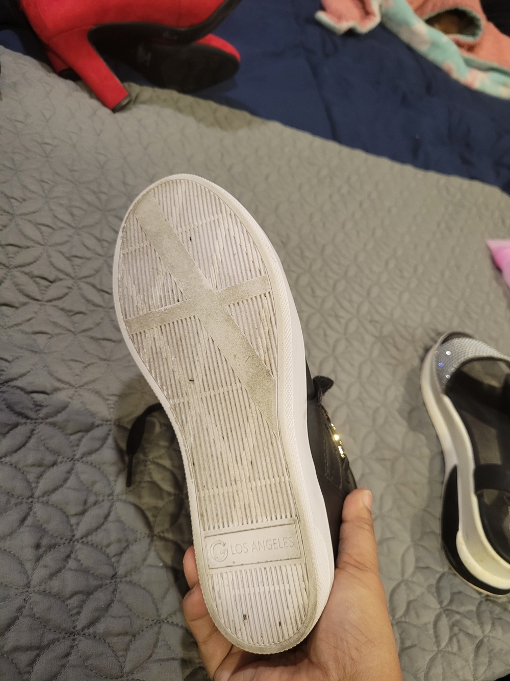 G by Guess Black Quilted High-Top Sneakers with Gold Hardware - Picture 3 of 3